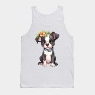 Watercolor Boston Terrier Dog with Head Wreath Tank Top